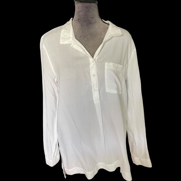 cloth & stone Tops - Cloth & Stone Tunic Top Long Sleeve Button Up Shirt White Casual Size M
